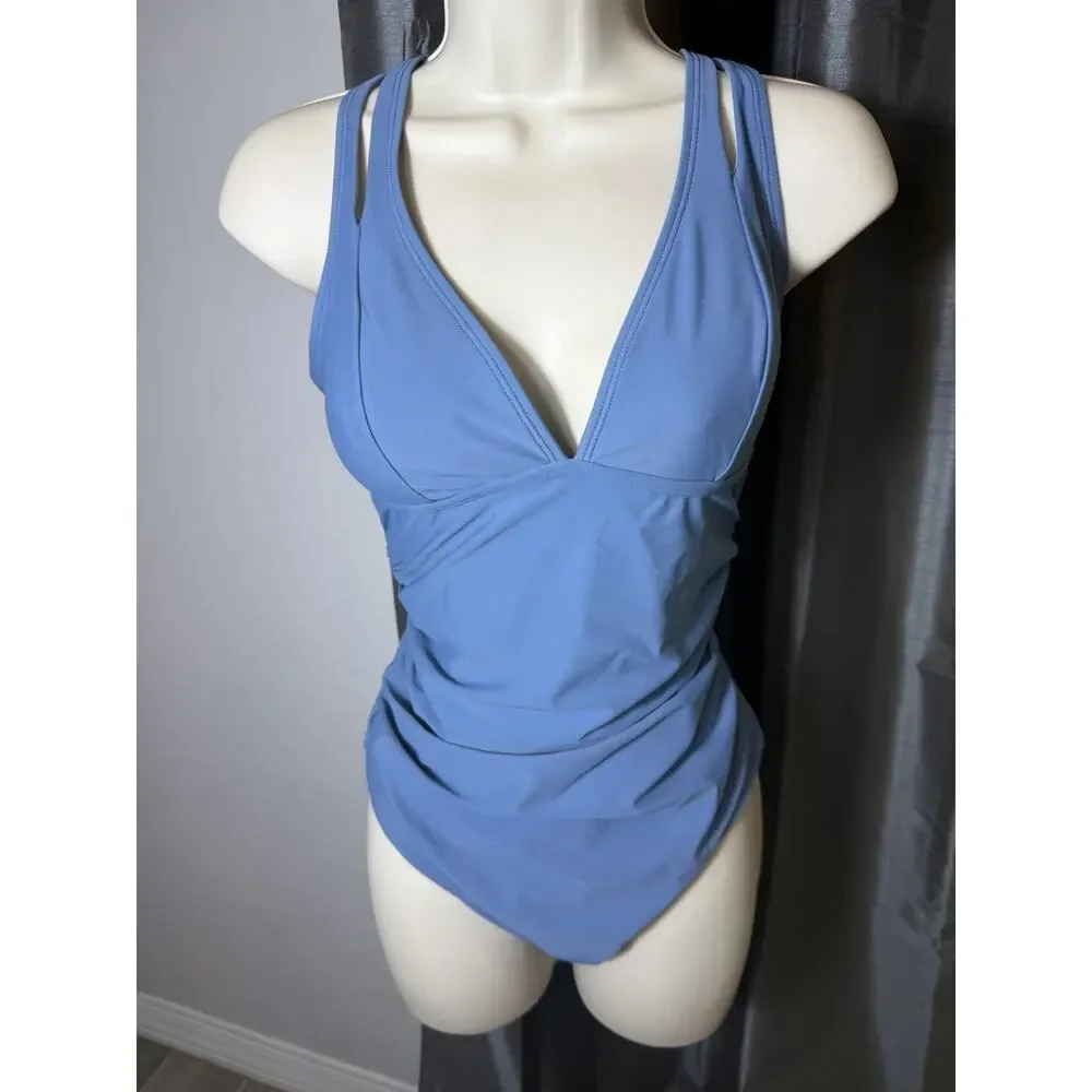 Cupshe Women’s 1 Piece Medium Swimsuit Tummy Control Deep V Neck Crisscross Back